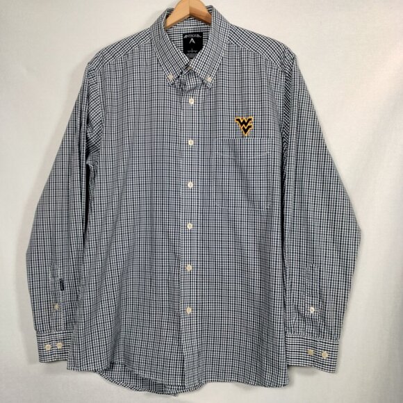 WVU Mountaineers Shirt Men L Button Down Blue Gingham West Virginia University - Picture 3 of 15